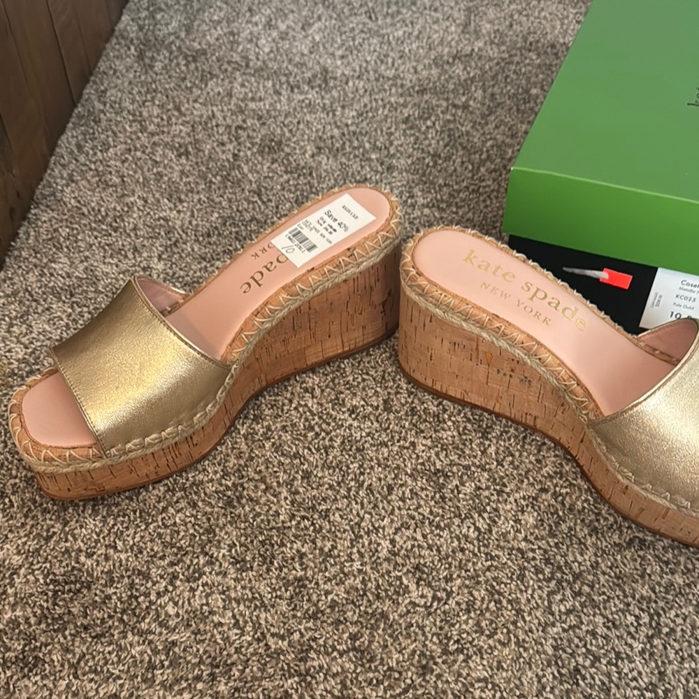 Kate Spade Gold Wedge Shoes with Cork Platform - Picture 2 of 6